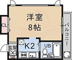 京都地下鉄東西線 東野駅 徒歩5分の賃貸マンション 2階1Kの間取り