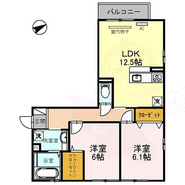 滋賀県大津市大萱６丁目(賃貸アパート2LDK・2階・60.43㎡)の写真 その2