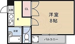 京都地下鉄東西線 山科駅 徒歩7分の賃貸マンション 2階1Kの間取り