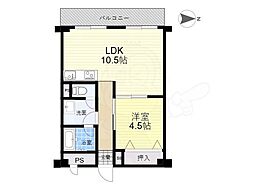 山科ハイツ 1LDKの間取図画像