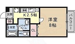京都地下鉄東西線 御陵駅 徒歩3分の賃貸アパート 2階1Kの間取り