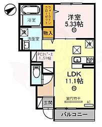 JR東海道・山陽本線 瀬田駅 徒歩15分の賃貸アパート 1階1LDKの間取り