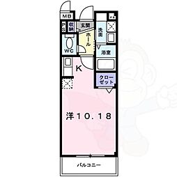 JR湖西線 大津京駅 徒歩5分の賃貸マンション 1階ワンルームの間取り