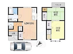 JR奈良線 木幡駅 徒歩20分の賃貸一戸建て 1階2LDKの間取り