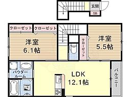 JR東海道・山陽本線 瀬田駅 徒歩10分の賃貸アパート 2階2LDKの間取り