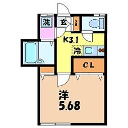 エスポア1 1Kの間取図画像