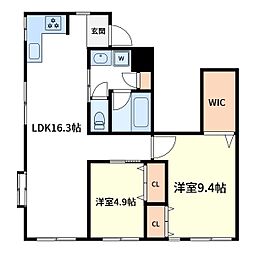 クレスト磯野 2LDKの間取図画像
