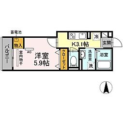 OKUE2 1Kの間取図画像