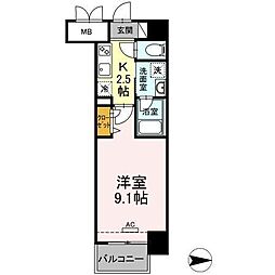 アヴァンセ武蔵小杉 1Kの間取図画像