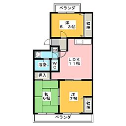 パルセルもえぎ野 3LDKの間取図画像