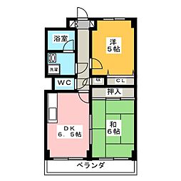 アーバンクレールソシア 2DKの間取図画像