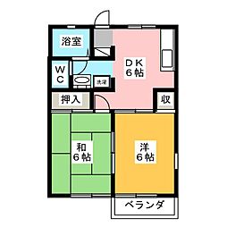 セジュール志田D 2DKの間取図画像