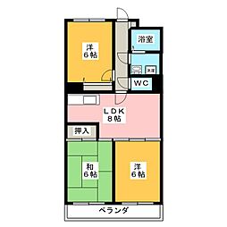 クレールさつきが丘 3DKの間取図画像