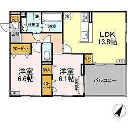 あざみ野ロイヤルハイツ 2LDKの間取図画像