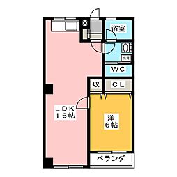 吉浜マンション 1LDKの間取図画像