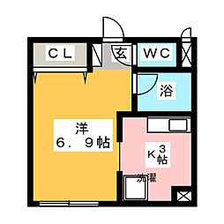 セカンドウィスタリアヒルズ ワンルームの間取図画像
