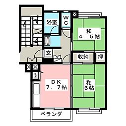 東急市が尾ドエリングD棟 2DKの間取図画像
