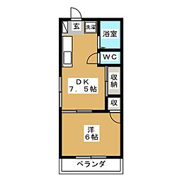 リバーサイド・矢上 1DKの間取図画像