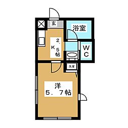 アムール 1Kの間取図画像
