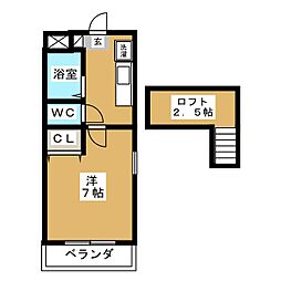 アプリコ2 1Kの間取図画像
