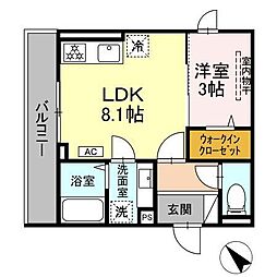D Paina西寺尾 1LDKの間取図画像