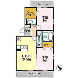 サンフラワーA棟 2LDKの間取図画像