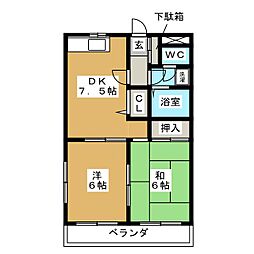 スカイコート21 2DKの間取図画像