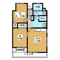 片倉ハイツ 2LDKの間取図画像