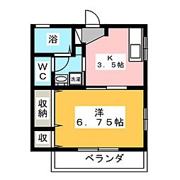 パレキャトルB 1Kの間取図画像