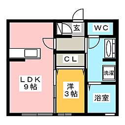 ルークス月見台 1LDKの間取図画像