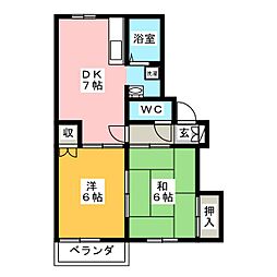 テラスウィステリアA棟 2DKの間取図画像
