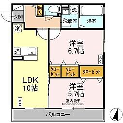 ドルチェ伊勢町 2LDKの間取図画像