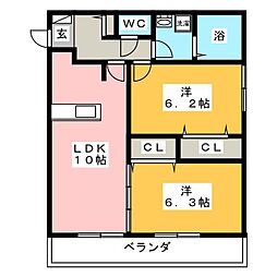 ドルチェ伊勢町 2LDKの間取図画像