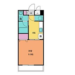 ルネス・カリヨン 1Kの間取図画像