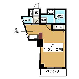 アンリジェール ワンルームの間取図画像