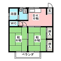 神奈川坂荘A棟 2DKの間取図画像