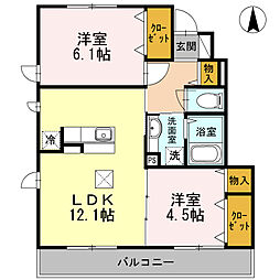 ラッキーベルA 2LDKの間取図画像