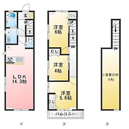 サンライズ希望ヶ丘B棟 3LDKの間取図画像