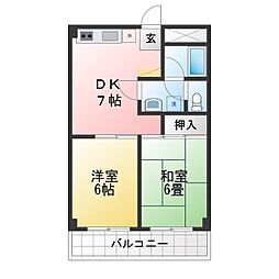 レオパレスイーリスコート 2DKの間取図画像