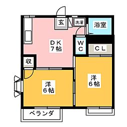常楽ハイツ2 2DKの間取図画像