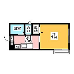 リバーサイドコートB 1Kの間取図画像