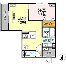 アルベート湘南台 1LDKの間取図画像