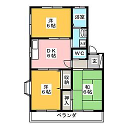 高砂ハイツB 3DKの間取図画像