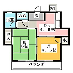 日美コーポ 2DKの間取図画像