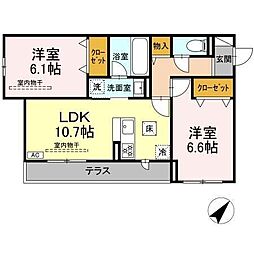 座間市広野台1丁目アパート 2LDKの間取図画像