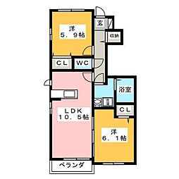 フォーリーフクローバー 2LDKの間取図画像