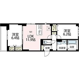 ニューグランデュールII 2LDKの間取図画像