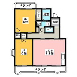 クレスト・マンション 2LDKの間取図画像
