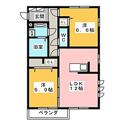 サンライズ 2LDKの間取図画像