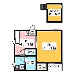 ベルテンポ2 1Kの間取図画像